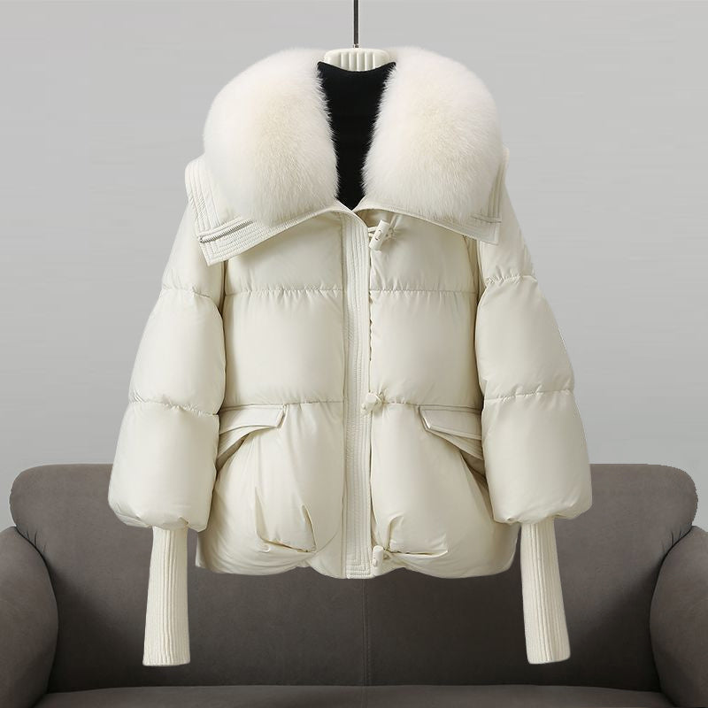 Cropped Quilted Puffer Coat in White | Valenira