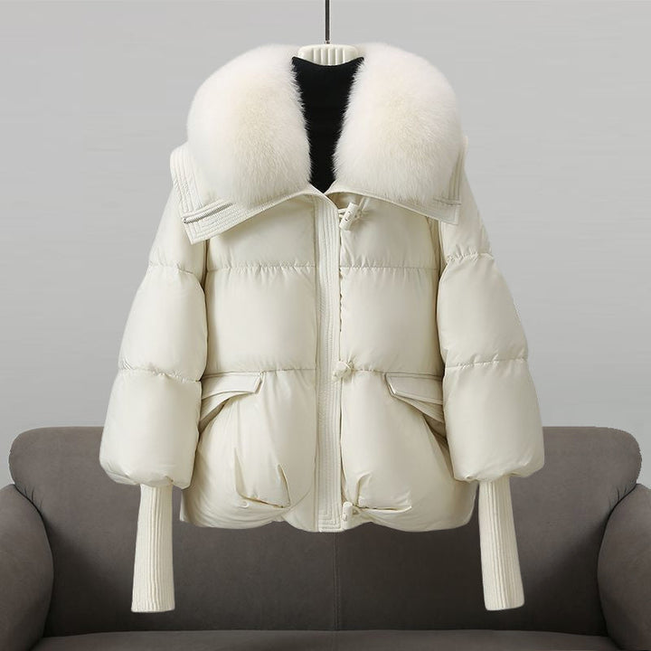 Cropped Quilted Puffer Coat in White | Valenira
