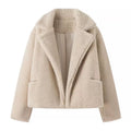 Cropped Teddy Jacket with Wide in Beige | Valenira