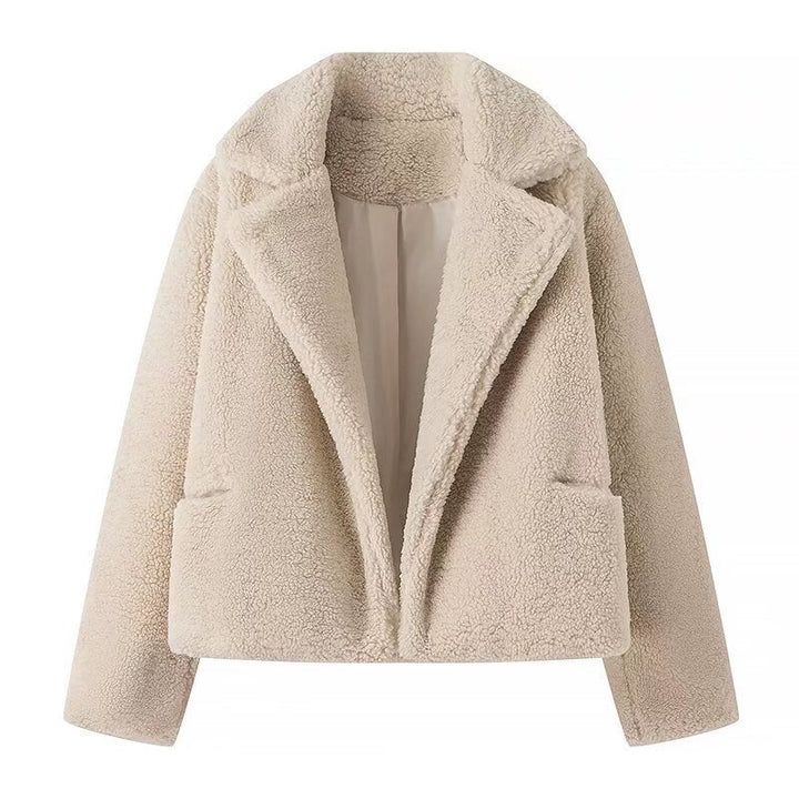 Cropped Teddy Jacket with Wide in Beige | Valenira