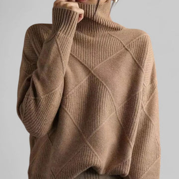 Diamond Knit Oversized Turtleneck Sweater