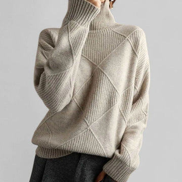 Diamond Knit Oversized Turtleneck Sweater