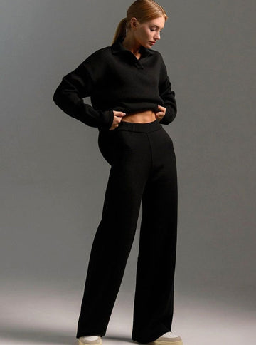 Collared Wide Leg Two Piece Lounge Set