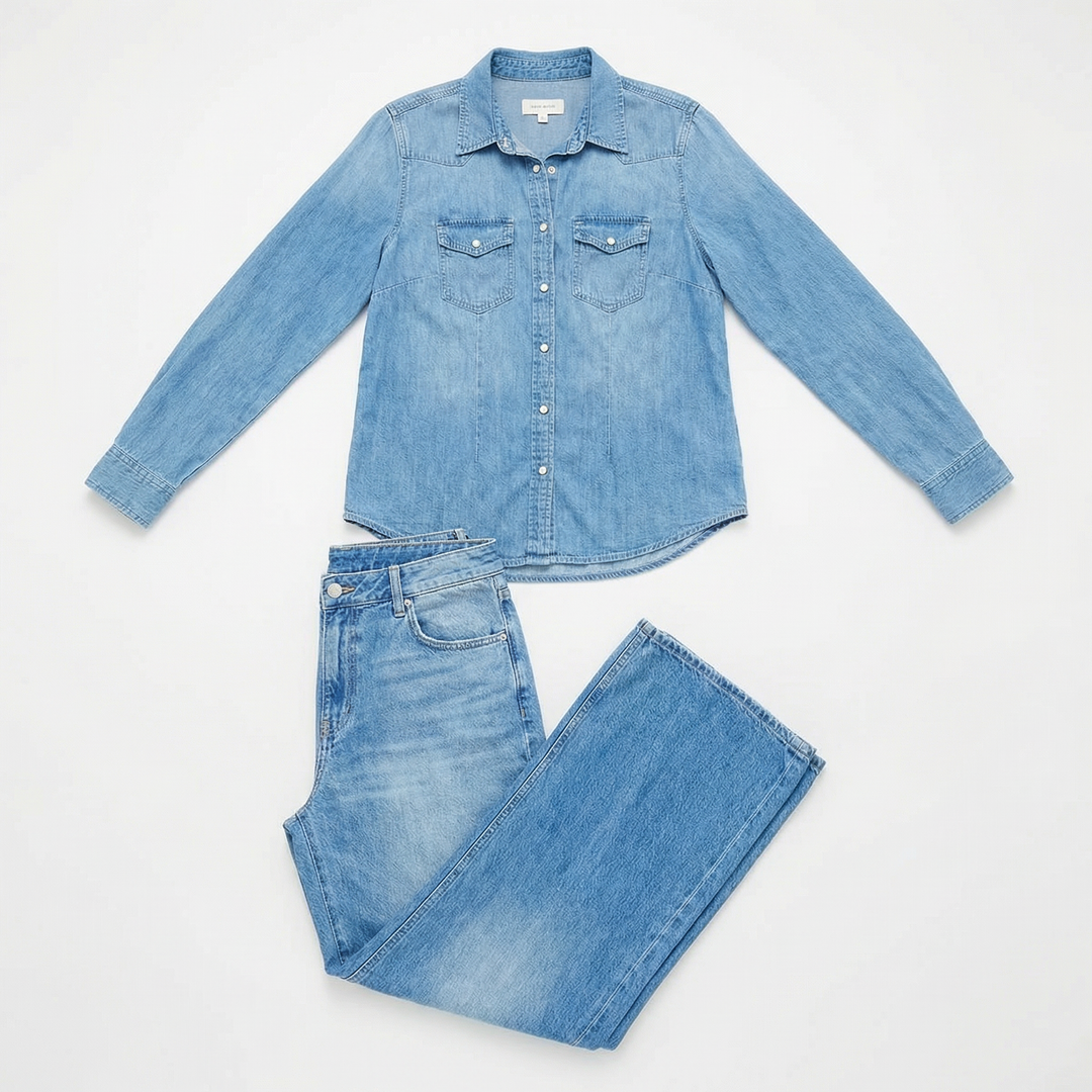 Denim-Look Wide-Leg Pajama Set