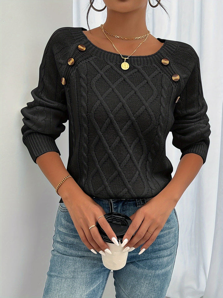 Diamond Cable Button Sweater | Valenira