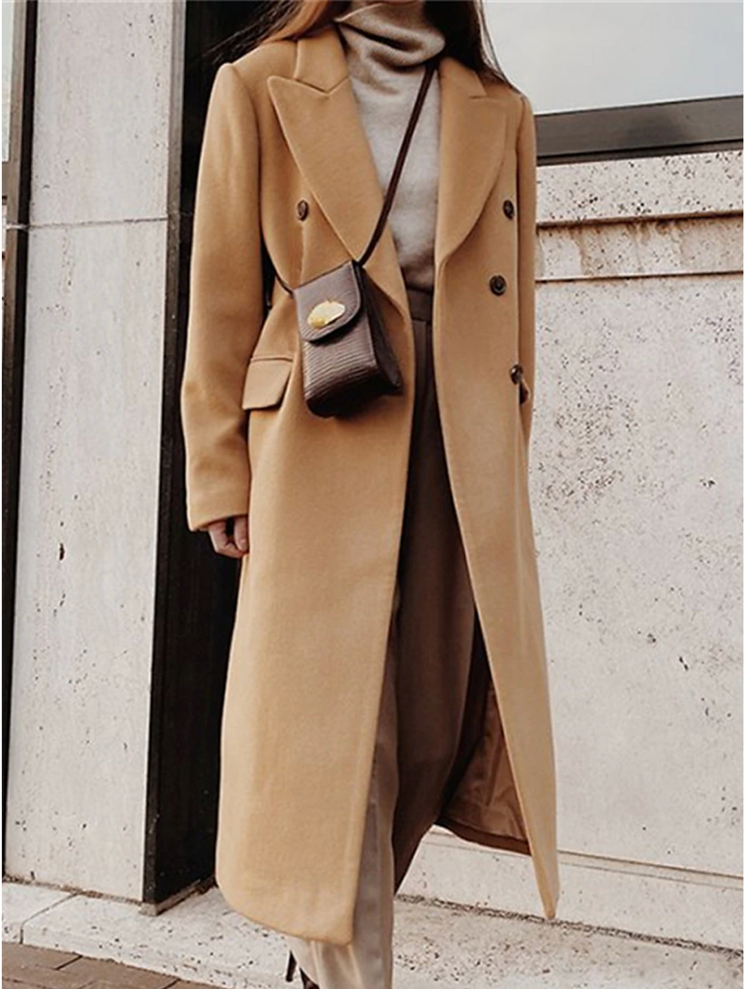 Double-Breasted Peak Lapel Coat | Valenira