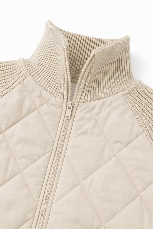 Knit Panel Quilted Patchwork Puffer