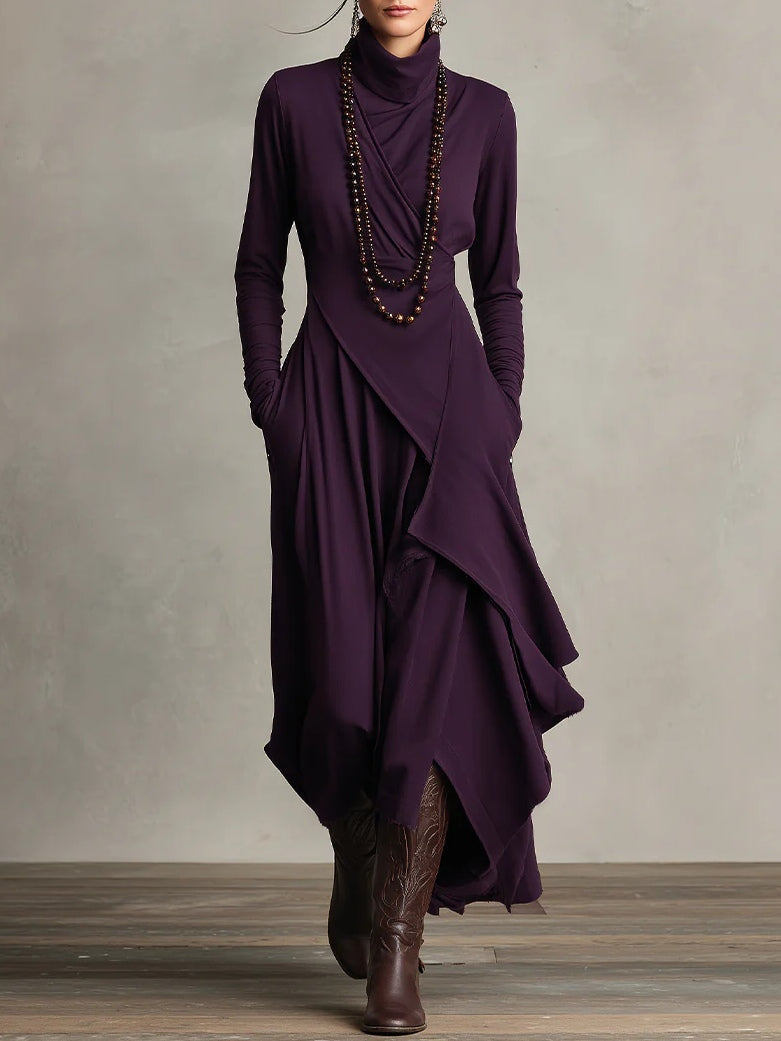 Draped Neck Maxi Dress in Purple | Valenira