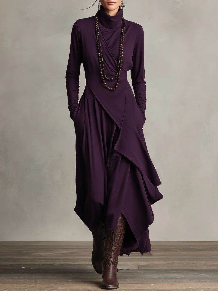 Draped Neck Maxi Dress in Purple | Valenira
