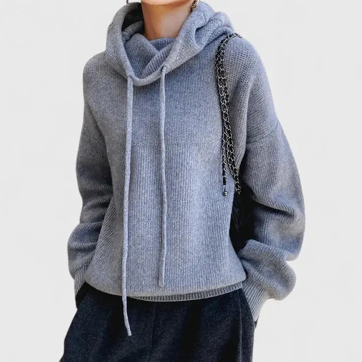 Drawstring Knit Hoodie in Light Blue | Valenira