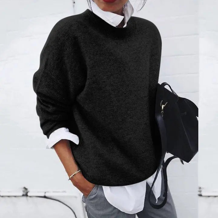 Drop Shoulder Knit Sweater in Black | Valenira