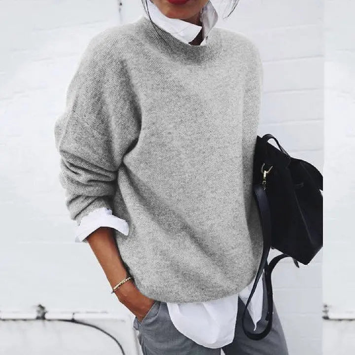 Drop Shoulder Knit Sweater in Gray | Valenira