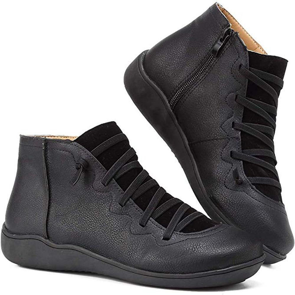 Elastic Lace Ankle Boots in Black | Valenira