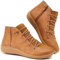 Elastic Lace Ankle Boots in Brown | Valenira