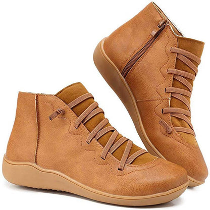 Elastic Lace Ankle Boots in Brown | Valenira