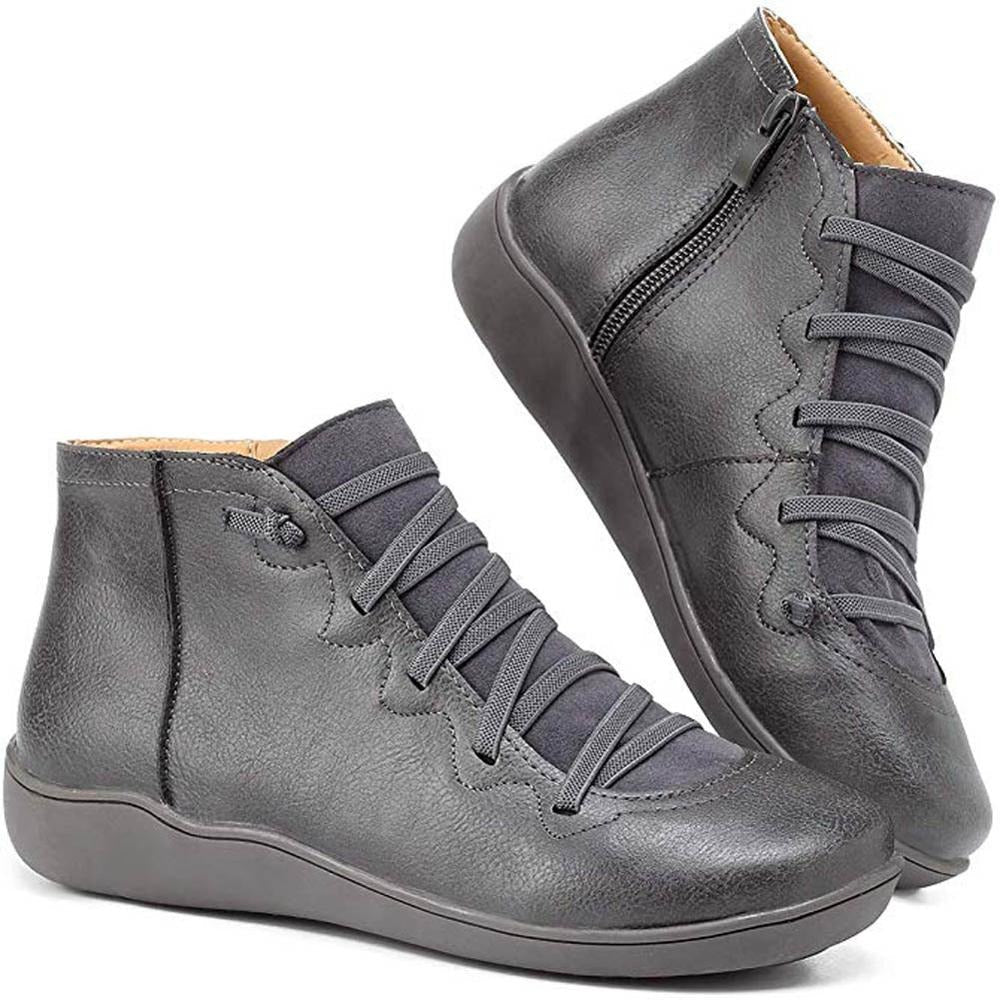 Elastic Lace Ankle Boots in Gray | Valenira