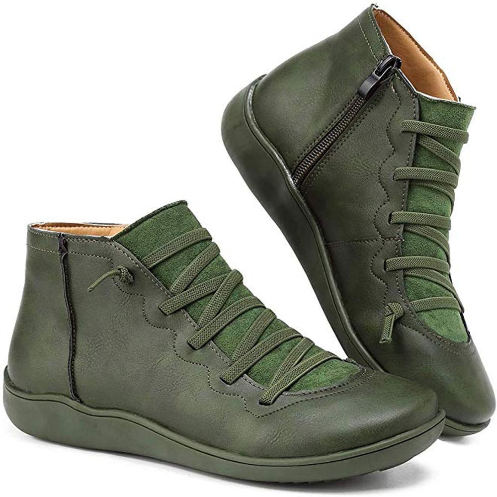 Elastic Lace Ankle Boots in Green | Valenira
