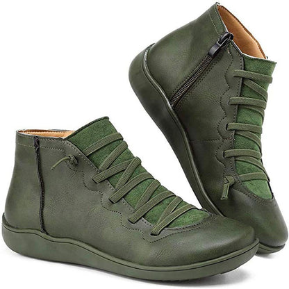 Elastic Lace Ankle Boots in Green | Valenira