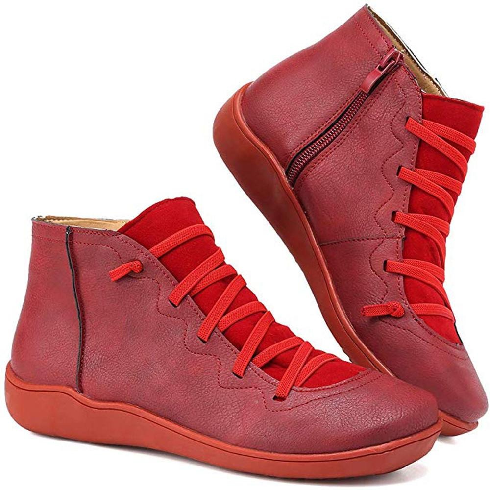 Elastic Lace Ankle Boots in Red | Valenira
