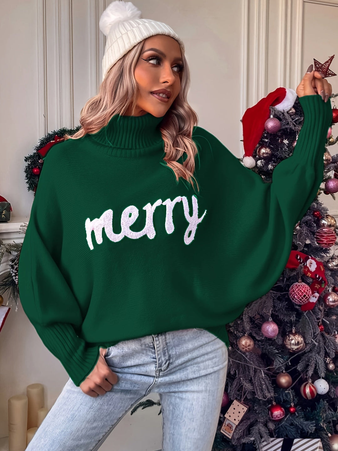 Merry Turtleneck Batwing Sweater