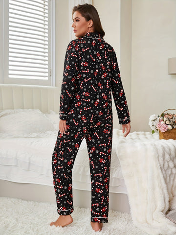 Candy Cane Print Pajama Set