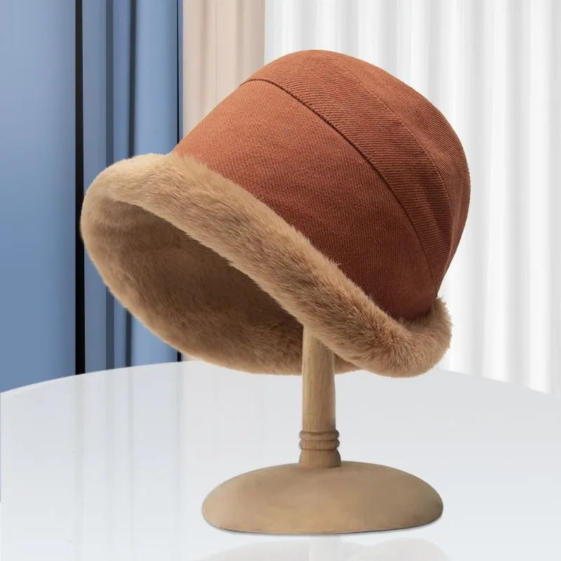 Fur Brim Bucket Hat in Black | Valenira