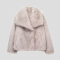 Wide-Collar Faux Fur Jacket in Red | Valenira