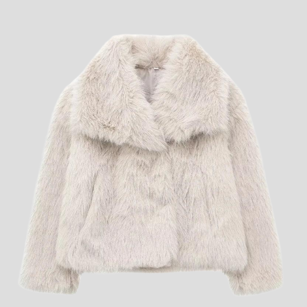 Wide-Collar Faux Fur Jacket | Valenira