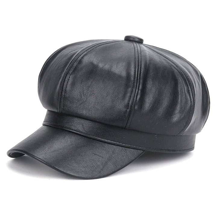 Faux Leather Newsboy Cap | Valenira