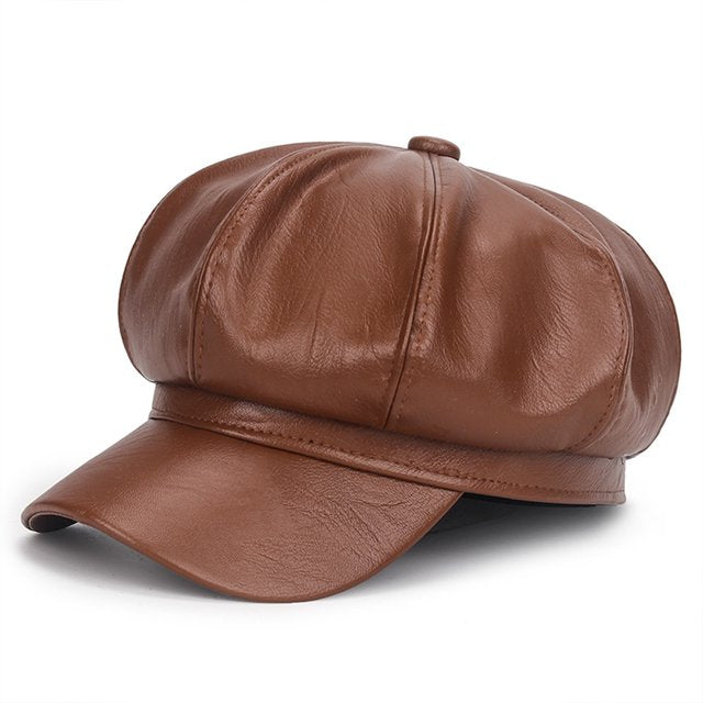 Faux Leather Newsboy Cap | Valenira
