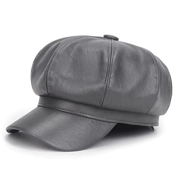 Faux Leather Newsboy Cap