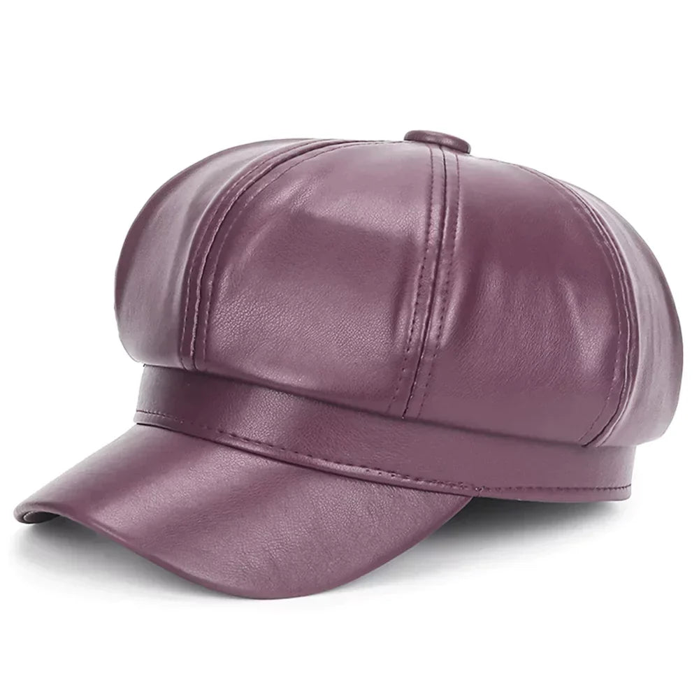 Faux Leather Newsboy Cap | Valenira
