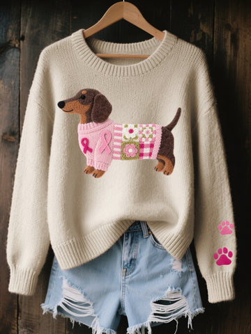 Felt Dachshund Motif Sweater