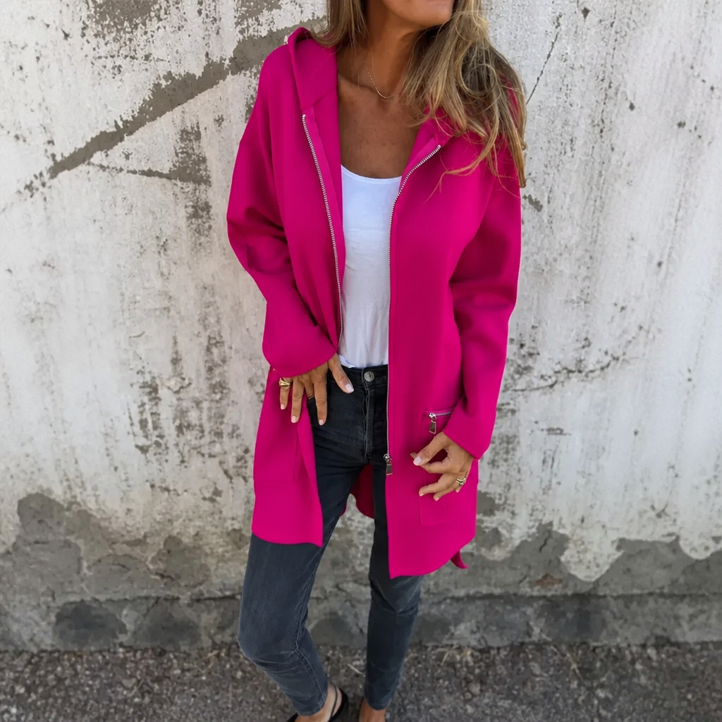 Longline Hooded Zip Front Coat