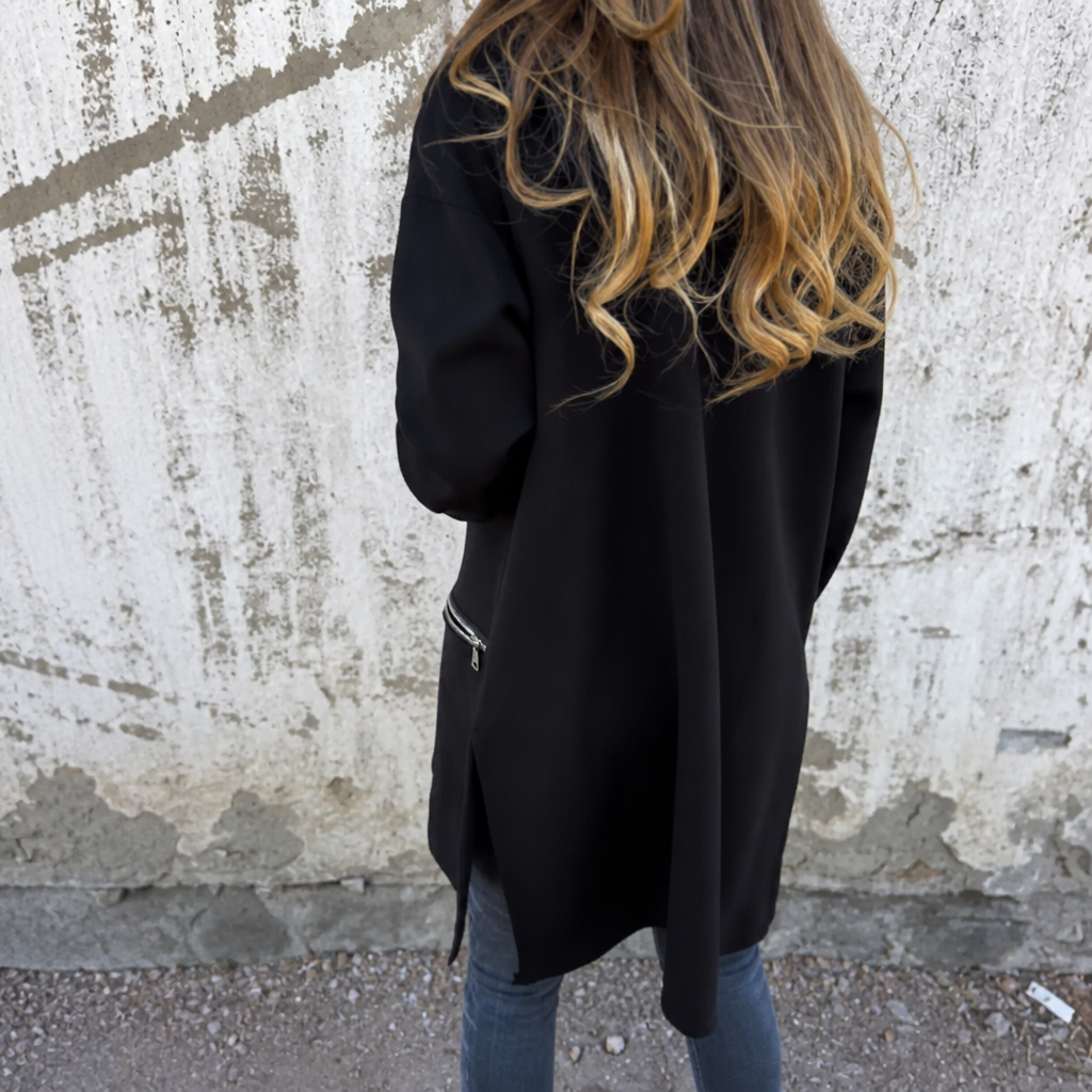 Longline Hooded Zip Front Coat