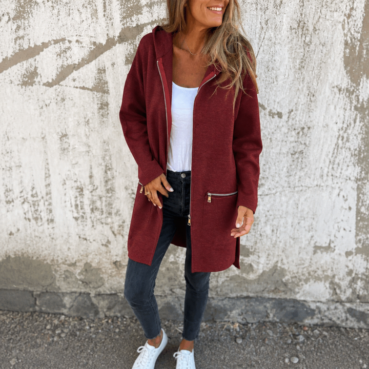 Longline Hooded Zip Front Coat