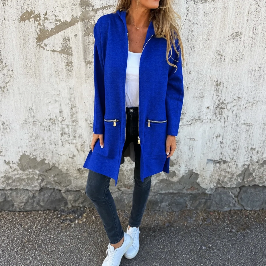 Longline Hooded Zip Front Coat