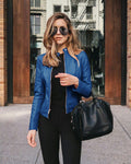 Fitted Zip-Front Biker Jacket in Yellow | Valenira