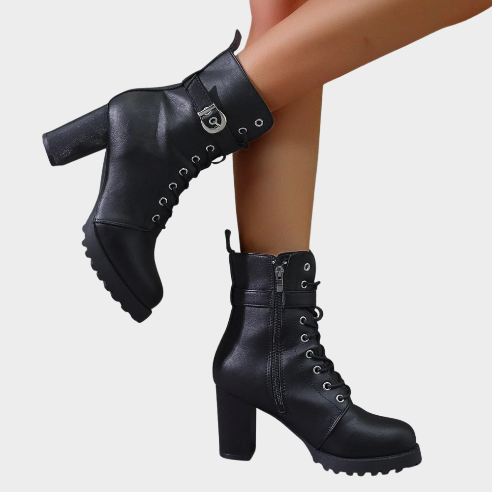 Flared Heel Combat Boots | Valenira