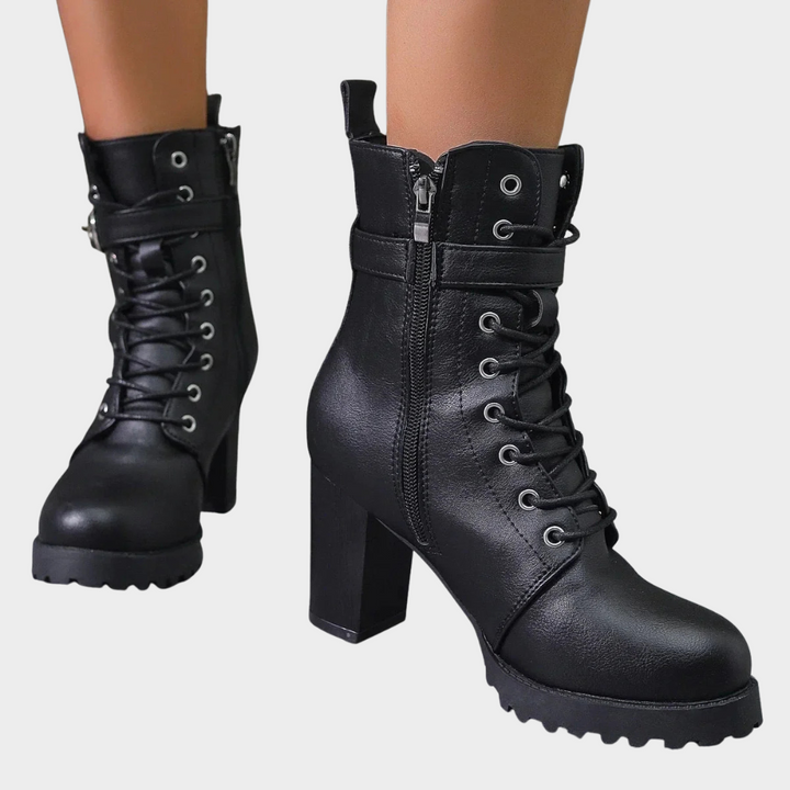 Flared Heel Combat Boots | Valenira