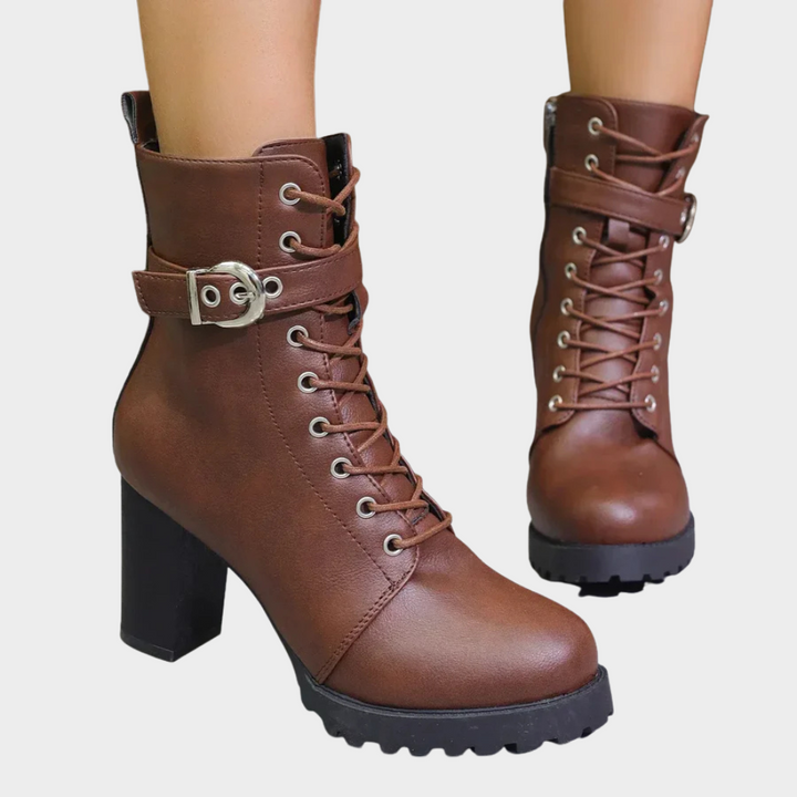 Flared Heel Combat Boots in Black | Valenira