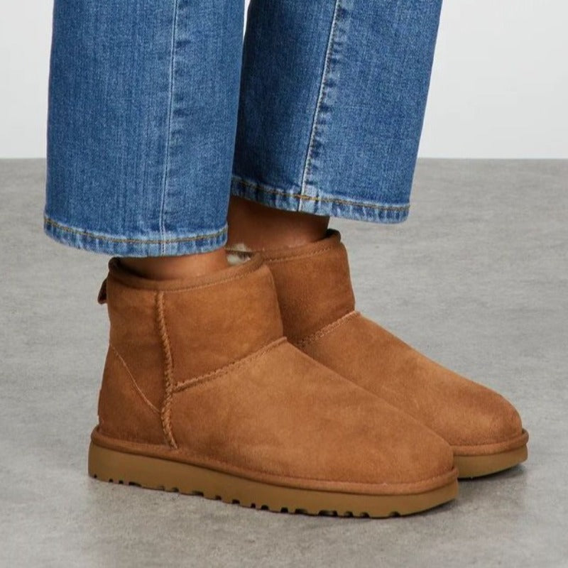 Camel fleece lined ankle boots worn with cropped jeans