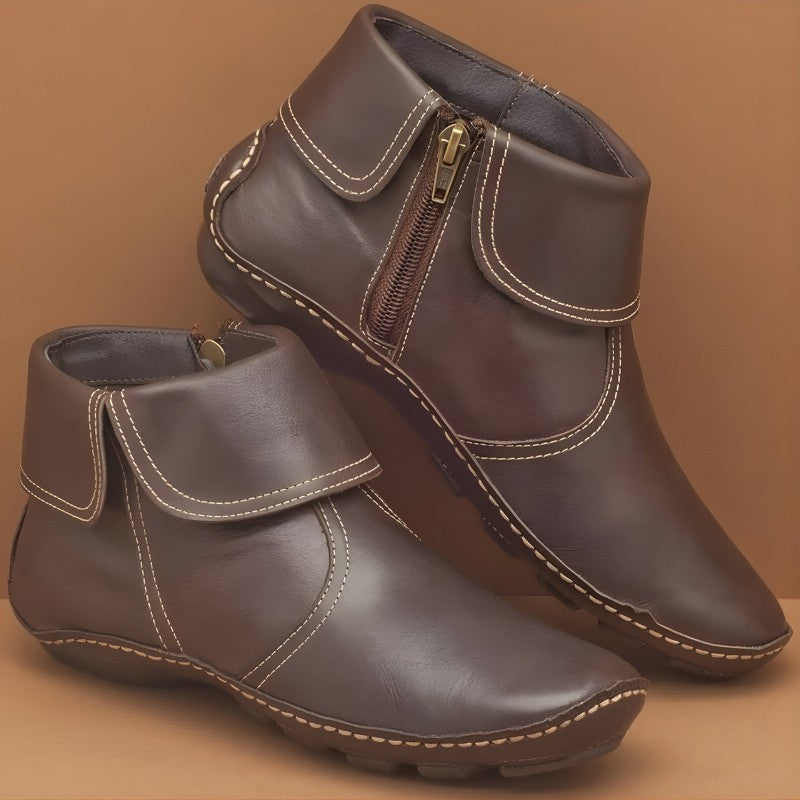 Fold Cuff Ankle Boots in Brown | Valenira