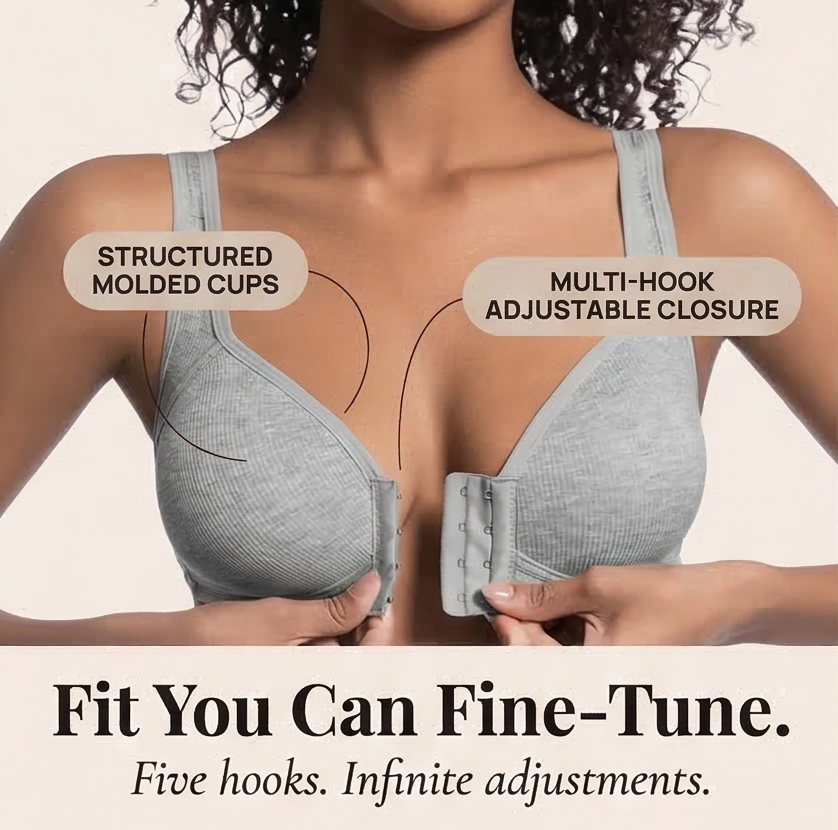Front-Close Ribbed Cotton-Lined Bra