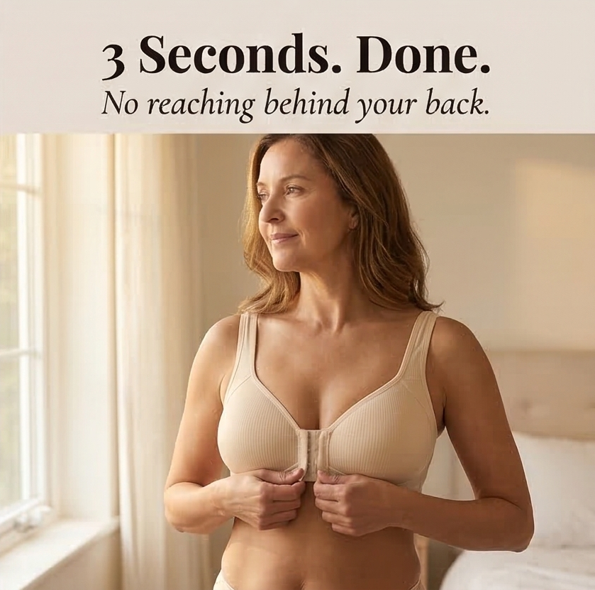 Front-Close Ribbed Cotton-Lined Bra