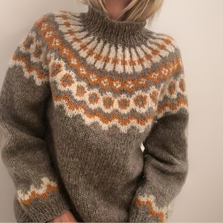 Funnel Neck Yoke Sweater in Beige | Valenira
