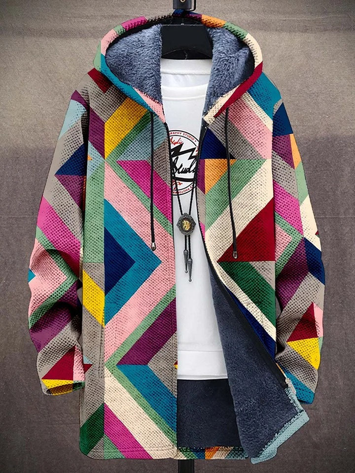 Geometric Patchwork Hooded Jacket in Ivory | Valenira