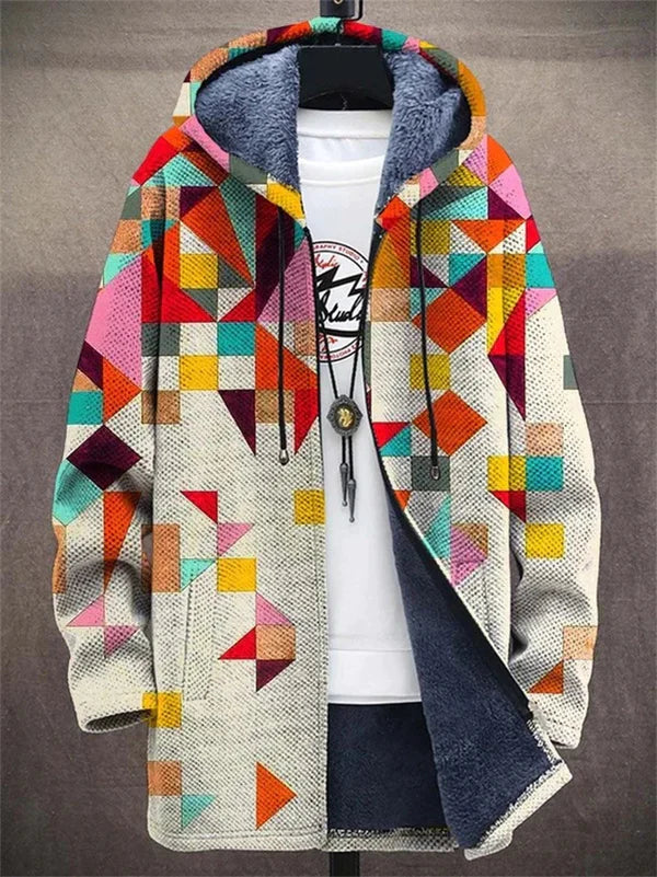 Geometric Patchwork Hooded Jacket | Valenira