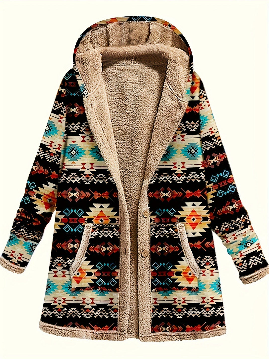 Geometric Print Hooded Coat | Valenira