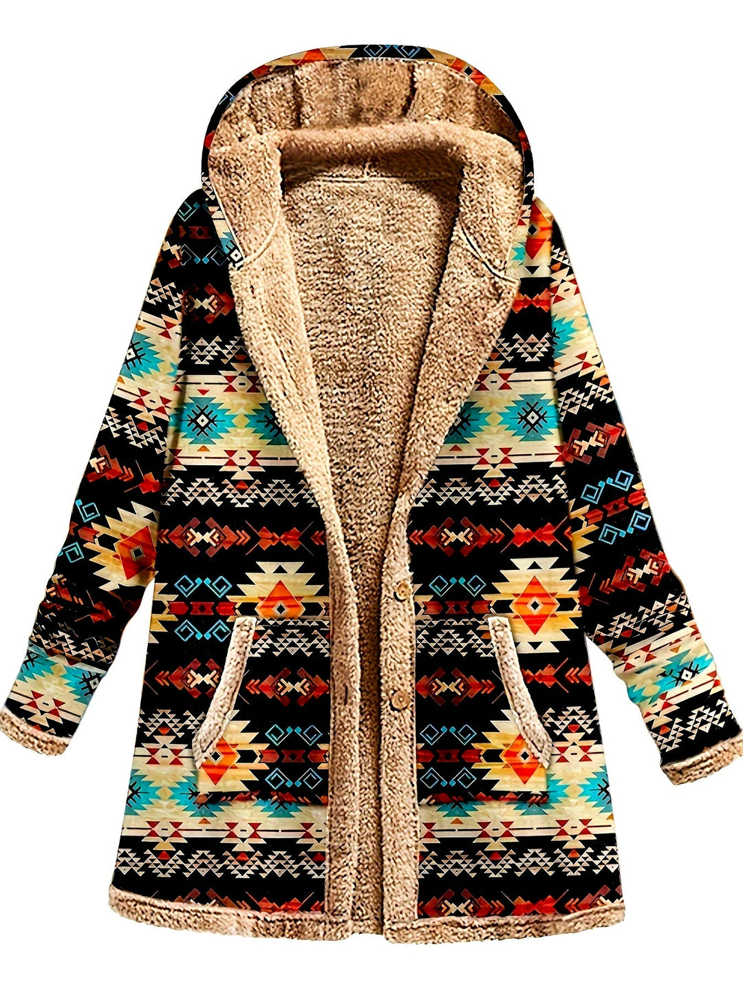 Geometric Print Hooded Coat | Valenira